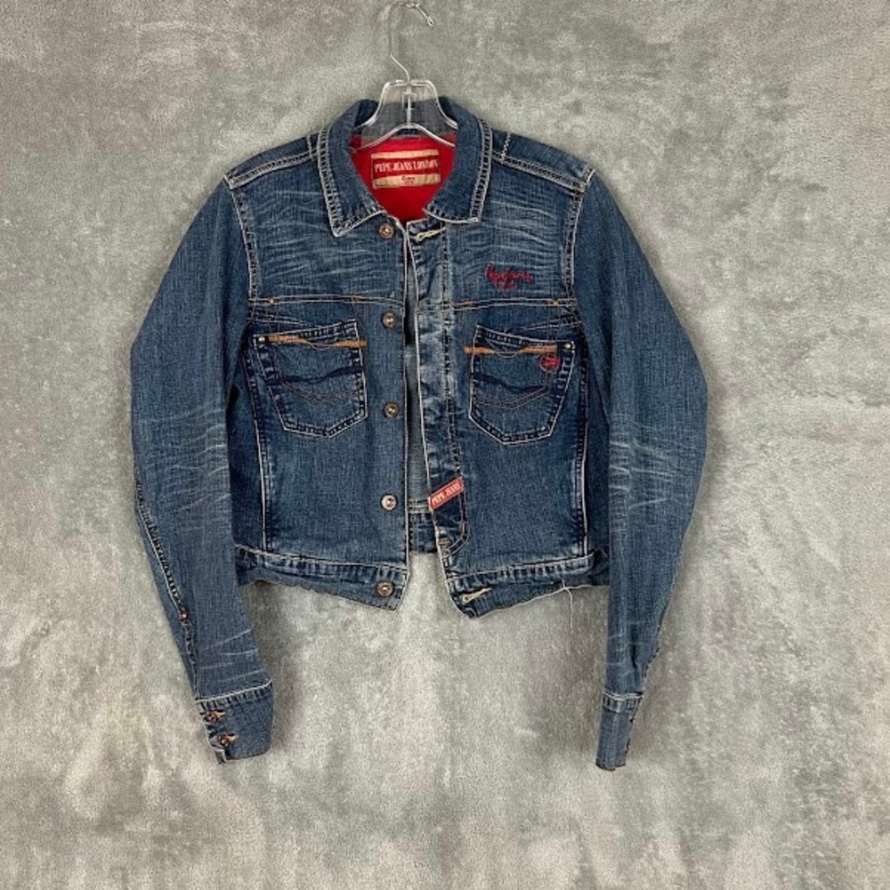 Vintage Y2K Pepe Jean London Denim Jacket Womens S Cropped Patina Grunge